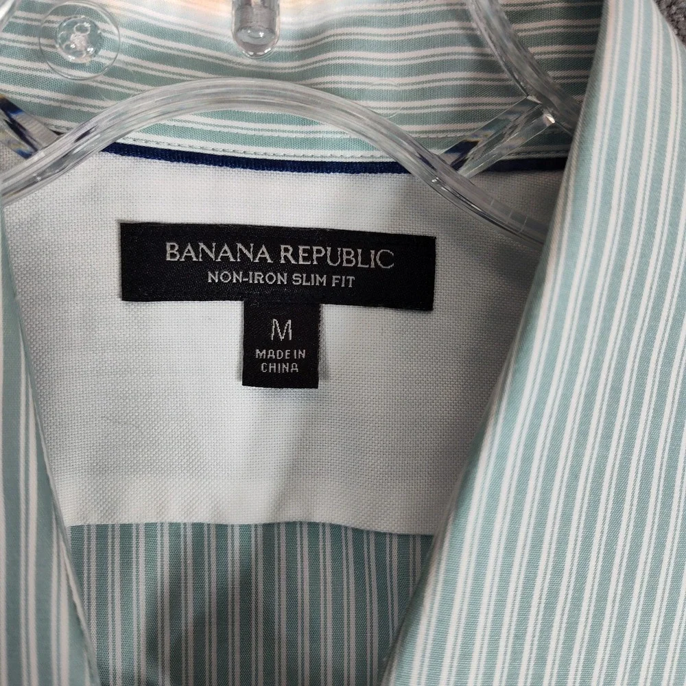 Banana Republic Men's Button Down Shirt Medium Green Striped Business Cotton